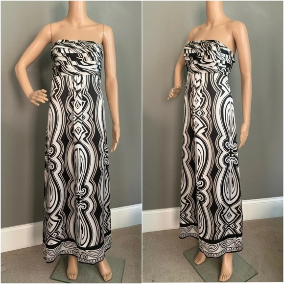 White House Black Market Dresses & Skirts - White House Black Market Strapless Silk A-Line Maxi Dress Abstract Print Sz. 4
